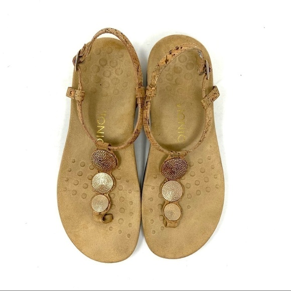 Vionic Lizbeth Women's T-strap Orthotic Sandal Gold Cork - Picture 5 of 6
